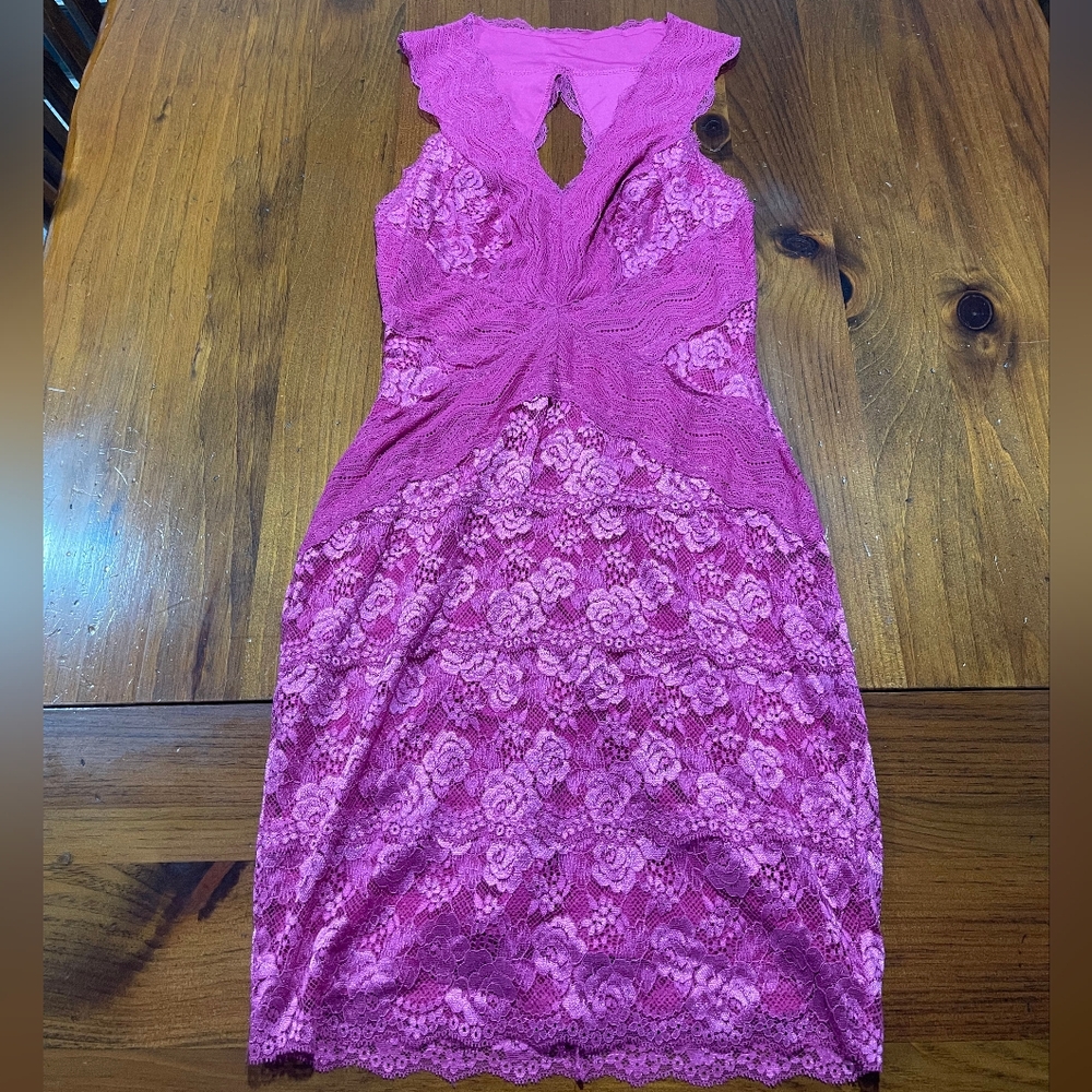 Guess Los Angeles Y2k Women's Hot Pink Lace Mini Sleeveless Lace Fitted Dress Sm